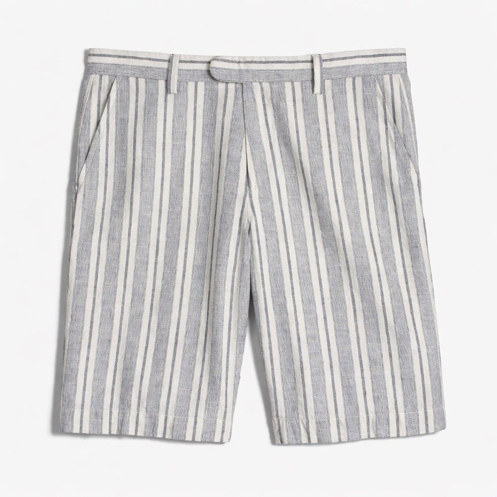 J Crew 11" Rivington Shorts Mens 34 Linen Cotton Aegean Sea Stripe Preppy Summer